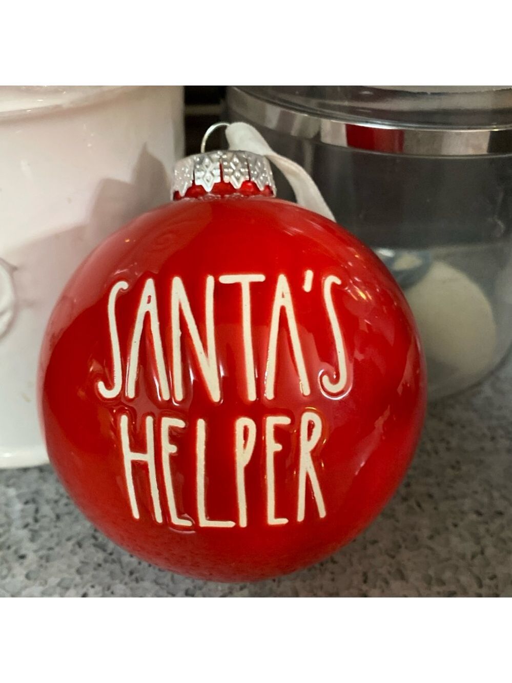 Rae Dunn Red Santa’s Helper Ornament, order quick, so you get it in time!